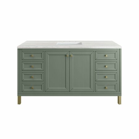 James Martin Vanities Chicago 60in Single Vanity, Smokey Celadon w/ 3 CM Arctic Fall Top 305-V60S-SC-3AF